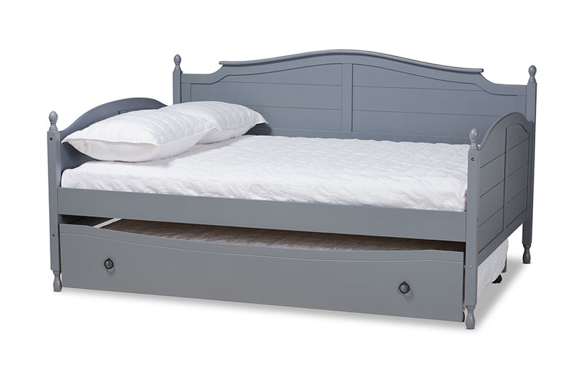 Geoffrey Cottage Farmhouse Gray Finished Wood Full Size Daybed w/Roll-out Trundle Bed