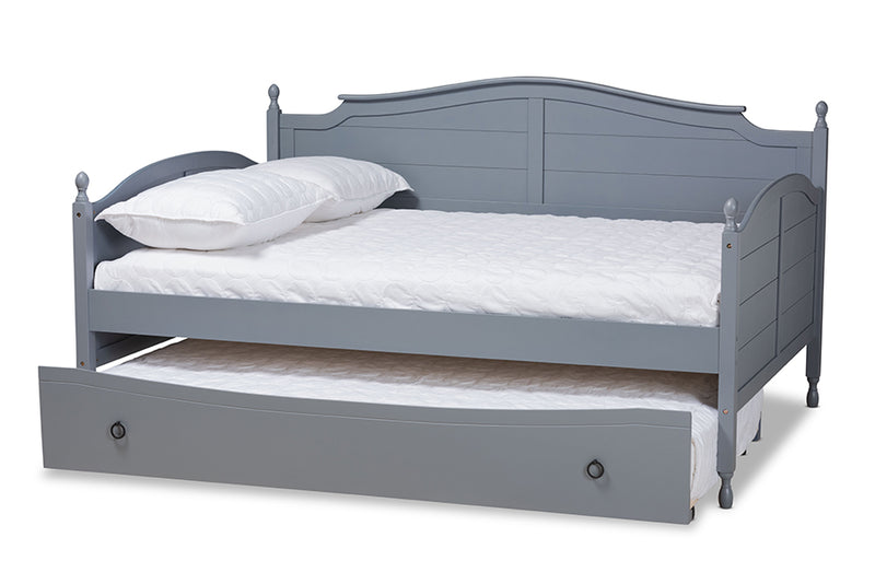 Geoffrey Cottage Farmhouse Gray Finished Wood Full Size Daybed w/Roll-out Trundle Bed