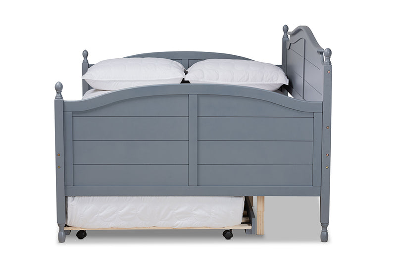 Geoffrey Cottage Farmhouse Gray Finished Wood Full Size Daybed w/Roll-out Trundle Bed