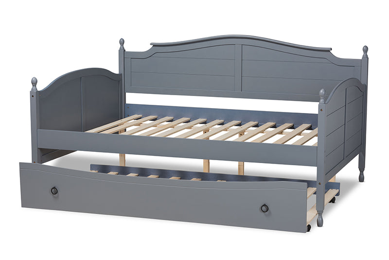 Geoffrey Cottage Farmhouse Gray Finished Wood Full Size Daybed w/Roll-out Trundle Bed