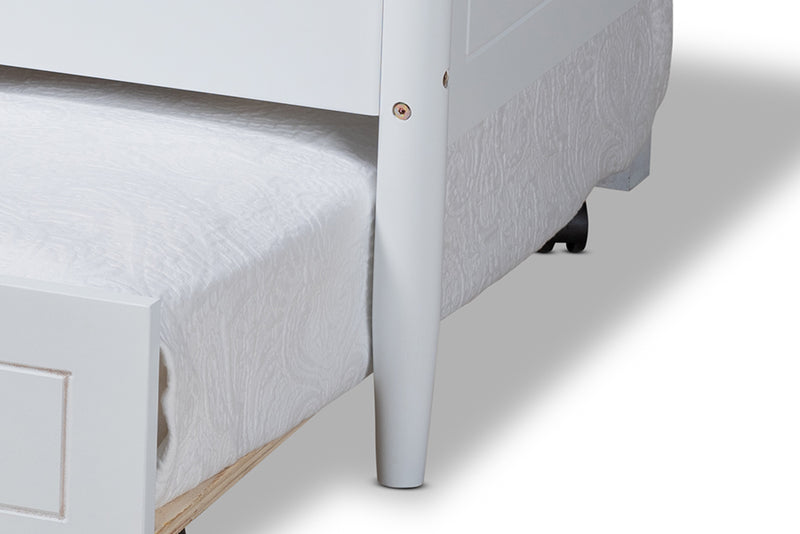 Ansa Classic Traditional Farmhouse White Finished Wood Full Size Daybed w/Roll-Out Trundle Bed