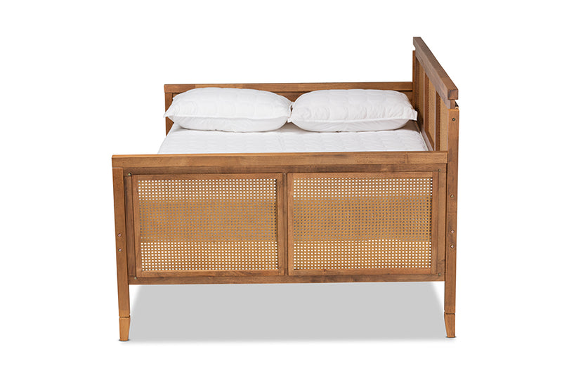 Cambridge Vintage French Inspired Ash Walnut Finished Wood and Synthetic Rattan Full Size Daybed