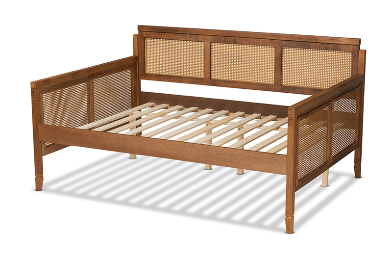 Cambridge Vintage French Inspired Ash Walnut Finished Wood and Synthetic Rattan Full Size Daybed