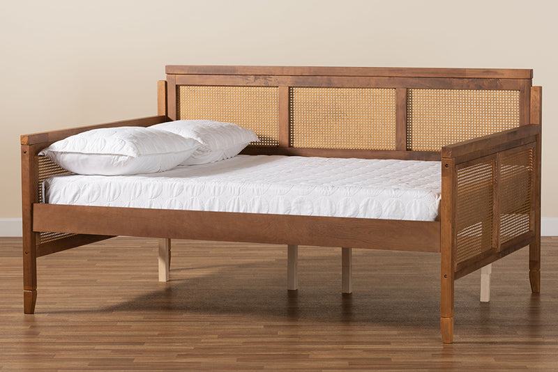 Cambridge Vintage French Inspired Ash Walnut Finished Wood and Synthetic Rattan Full Size Daybed