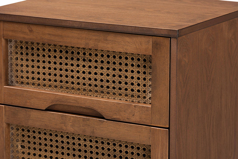 Bistra Walnut Brown and Rattan Twin Size 3-Piece Bedroom Set Baxton