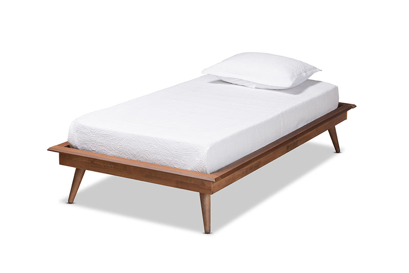 Hillary Mid-Century Modern Walnut Brown Finished Wood Twin Size Platform Bed