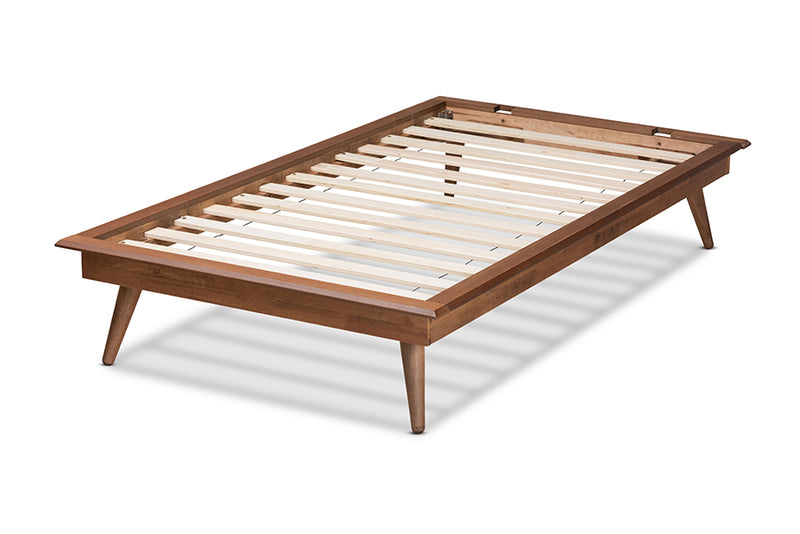 Hillary Mid-Century Modern Walnut Brown Finished Wood Twin Size Platform Bed