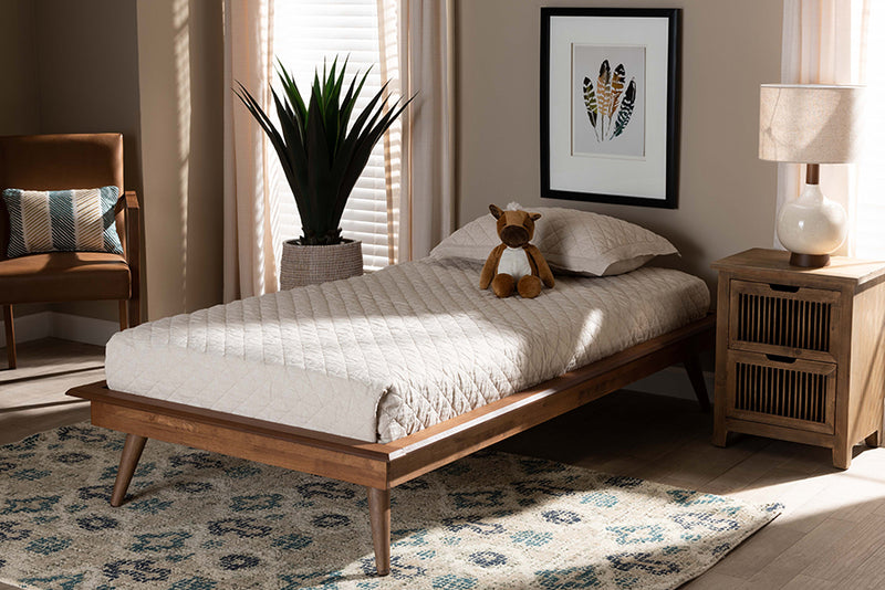 Hillary Mid-Century Modern Walnut Brown Finished Wood Twin Size Platform Bed