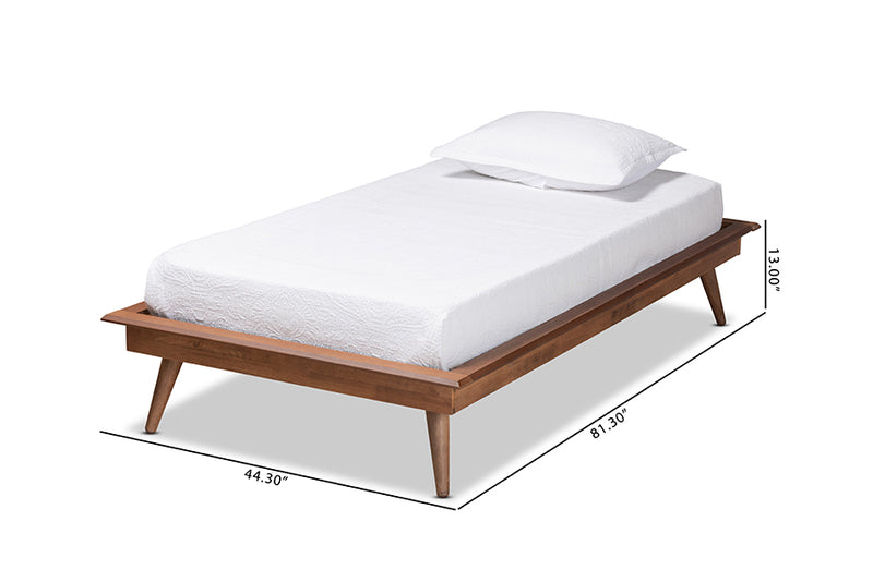 Hillary Mid-Century Modern Walnut Brown Finished Wood Twin Size Platform Bed