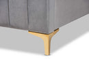 Lafoy Light Gray Velvet Fabric Gold Finished Queen Size Platform Bed Baxton