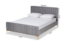 Lafoy Light Gray Velvet Fabric Gold Finished Queen Size Platform Bed Baxton