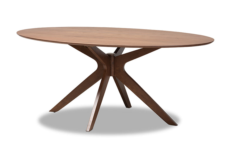 Sunna Mid-Century Modern Walnut Brown Finished Wood 71-Inch Oval Dining Table