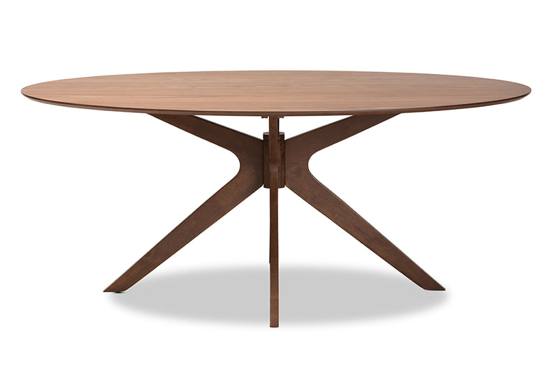 Sunna Mid-Century Modern Walnut Brown Finished Wood 71-Inch Oval Dining Table