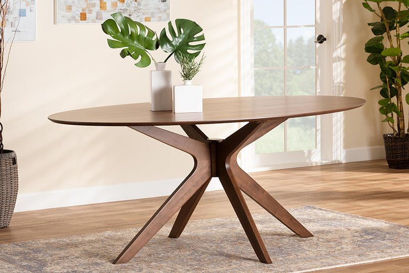 Sunna Mid-Century Modern Walnut Brown Finished Wood 71-Inch Oval Dining Table