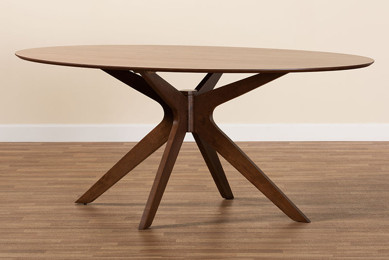 Sunna Mid-Century Modern Walnut Brown Finished Wood 71-Inch Oval Dining Table