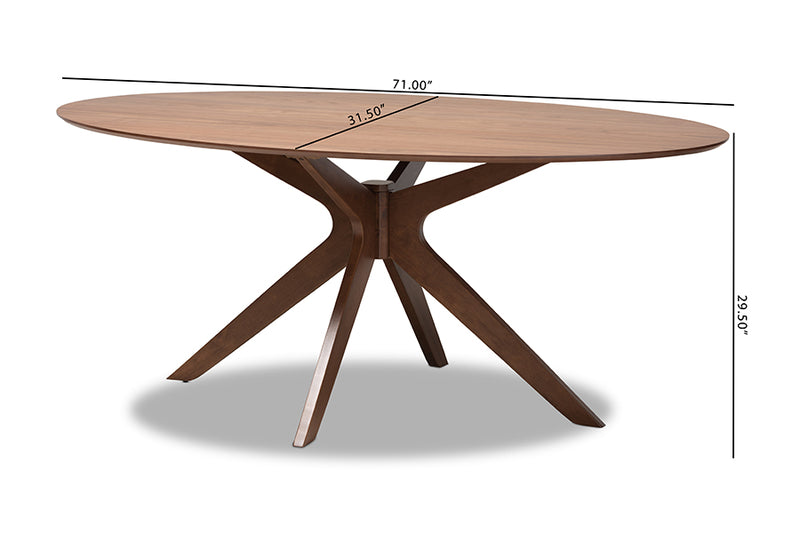 Sunna Mid-Century Modern Walnut Brown Finished Wood 71-Inch Oval Dining Table