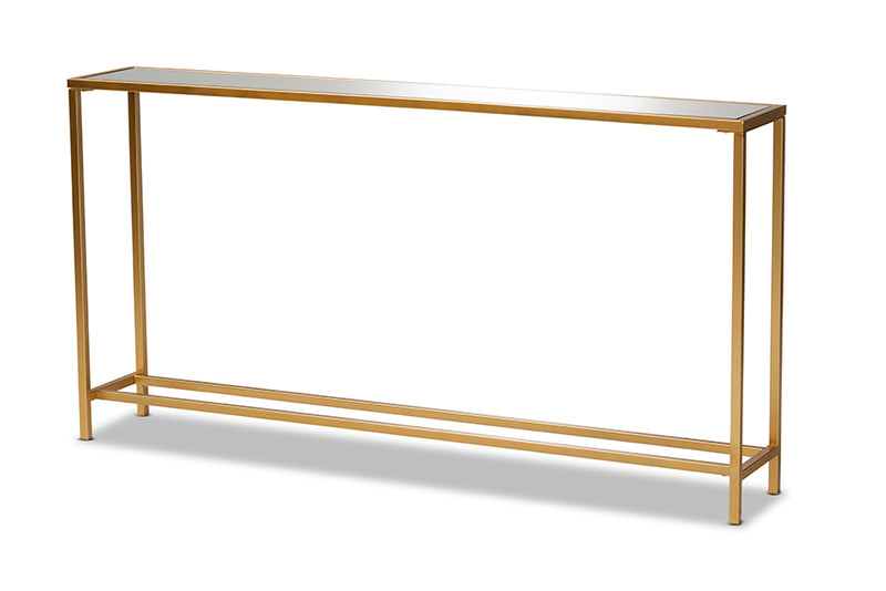 Chavanon Modern and Contemporary Glam Gold Finished Metal and Mirrored Glass Console Table