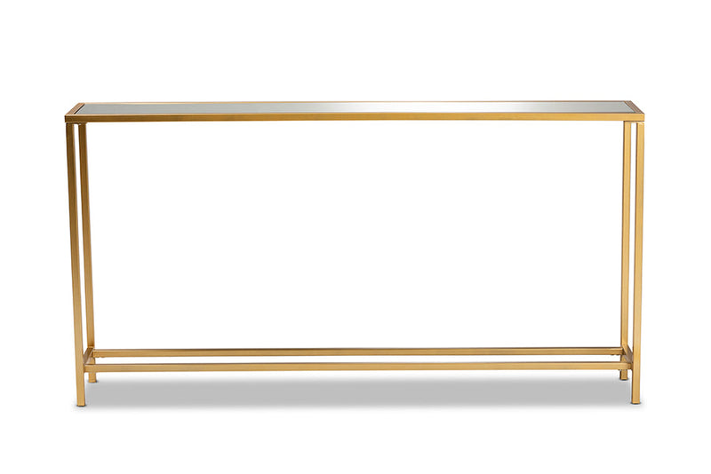 Chavanon Glam Gold Finished Metal and Mirrored Glass Console Table Baxton