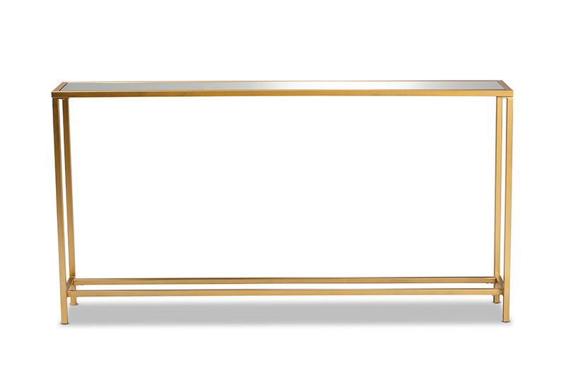 Chavanon Modern and Contemporary Glam Gold Finished Metal and Mirrored Glass Console Table