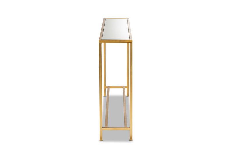 Chavanon Glam Gold Finished Metal and Mirrored Glass Console Table Baxton