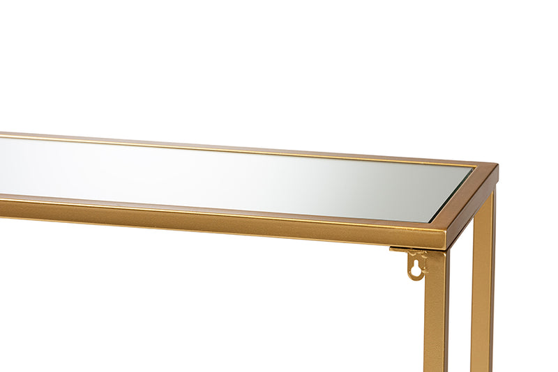 Chavanon Modern and Contemporary Glam Gold Finished Metal and Mirrored Glass Console Table