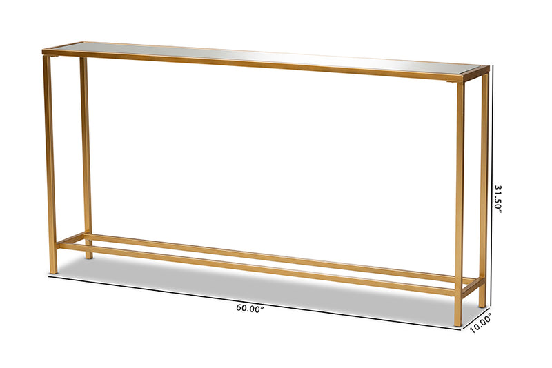 Chavanon Modern and Contemporary Glam Gold Finished Metal and Mirrored Glass Console Table