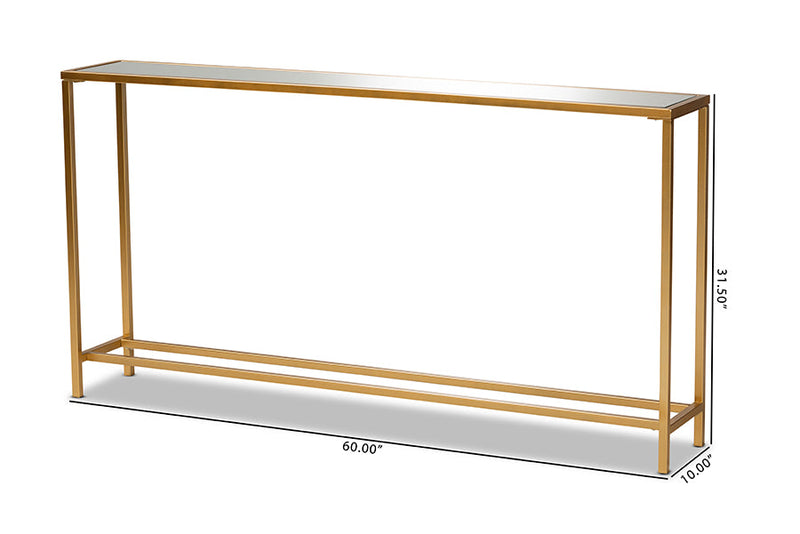 Chavanon Glam Gold Finished Metal and Mirrored Glass Console Table Baxton