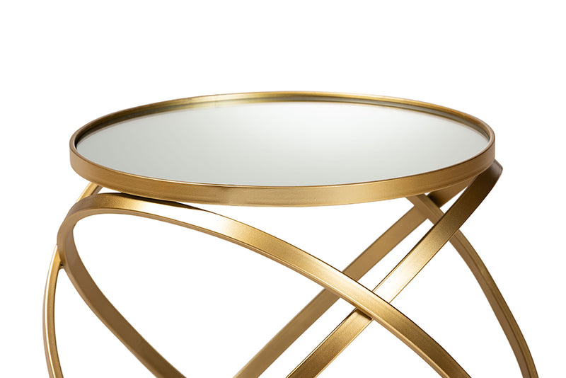 Theresa Glam and Luxe Gold Finished Metal and Mirrored Glass End Table