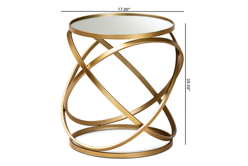 Theresa Gold Finished Metal and Mirrored Glass End Table Baxton