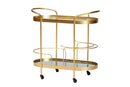 Tarmon Glam Brushed Gold Finished Mirrored Glass 2-Tier Mobile Wine Bar Cart Baxton