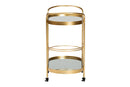 Tarmon Glam Brushed Gold Finished Mirrored Glass 2-Tier Mobile Wine Bar Cart Baxton