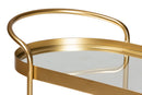 Tarmon Glam Brushed Gold Finished Mirrored Glass 2-Tier Mobile Wine Bar Cart Baxton