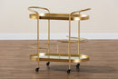 Tarmon Glam Brushed Gold Finished Mirrored Glass 2-Tier Mobile Wine Bar Cart Baxton