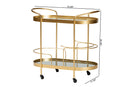 Tarmon Glam Brushed Gold Finished Mirrored Glass 2-Tier Mobile Wine Bar Cart Baxton