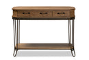Adelyn Oak Brown and Black Finished Metal 3-Drawer Console Table  Baxton