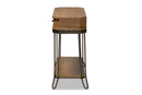 Adelyn Oak Brown and Black Finished Metal 3-Drawer Console Table  Baxton