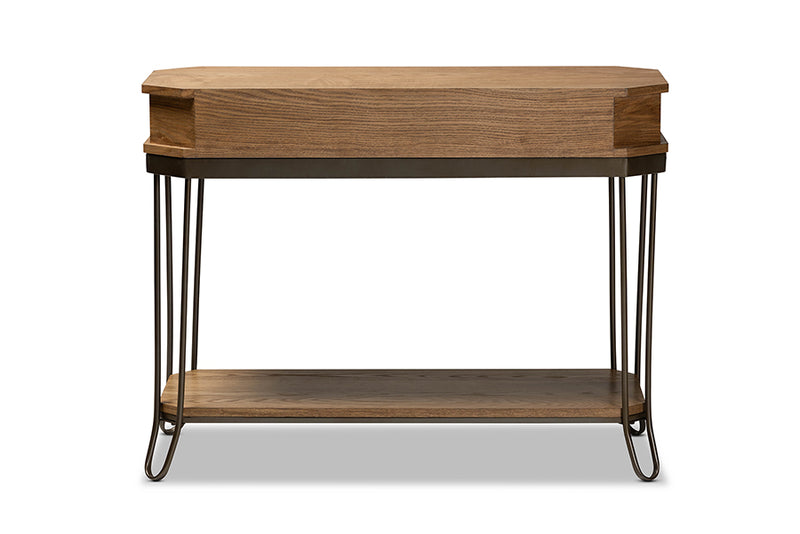 Adelyn Vintage Rustic Industrial Oak Brown Finished Wood and Black Finished Metal 3-Drawer Console Table 