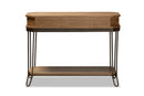 Adelyn Oak Brown and Black Finished Metal 3-Drawer Console Table  Baxton