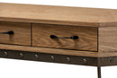 Adelyn Oak Brown and Black Finished Metal 3-Drawer Console Table  Baxton