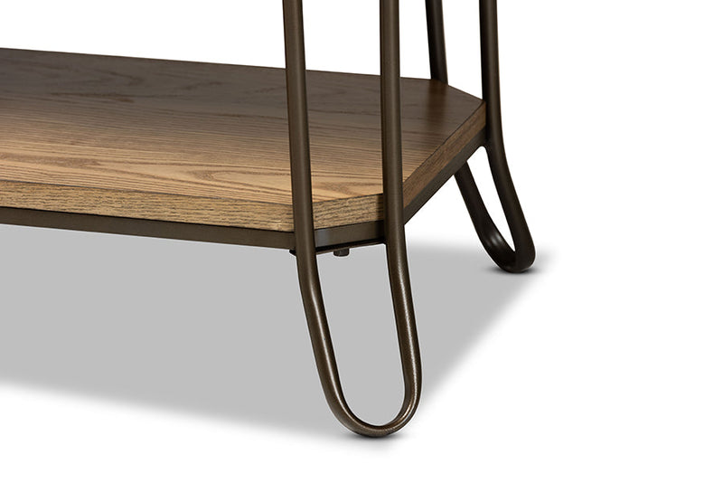 Adelyn Oak Brown and Black Finished Metal 3-Drawer Console Table  Baxton