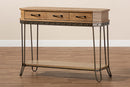 Adelyn Oak Brown and Black Finished Metal 3-Drawer Console Table  Baxton