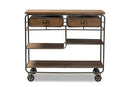 Georgia Oak Brown and Black Finished Metal 2-Drawer Kitchen Cart Baxton