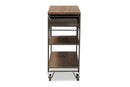 Georgia Oak Brown and Black Finished Metal 2-Drawer Kitchen Cart Baxton