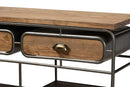Georgia Oak Brown and Black Finished Metal 2-Drawer Kitchen Cart Baxton