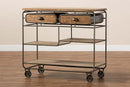 Georgia Oak Brown and Black Finished Metal 2-Drawer Kitchen Cart Baxton