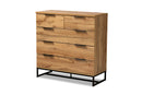Irene Oak and Black Finished Metal 5-Drawer Bedroom Chest Baxton