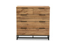 Irene Oak and Black Finished Metal 5-Drawer Bedroom Chest Baxton