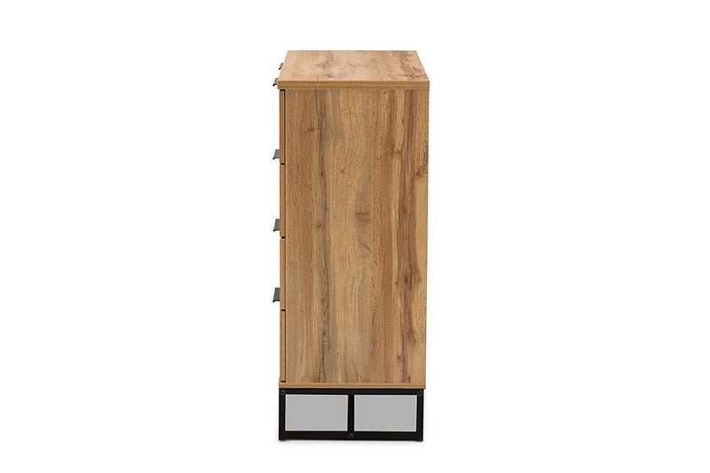 Irene Modern and Contemporary Oak Finished Wood and Black Finished Metal 5-Drawer Bedroom Chest