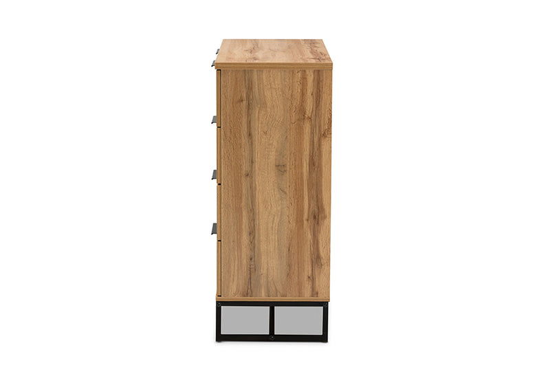 Irene Oak and Black Finished Metal 5-Drawer Bedroom Chest Baxton