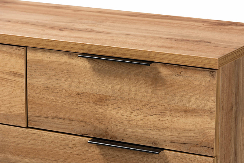 Irene Modern and Contemporary Oak Finished Wood and Black Finished Metal 5-Drawer Bedroom Chest